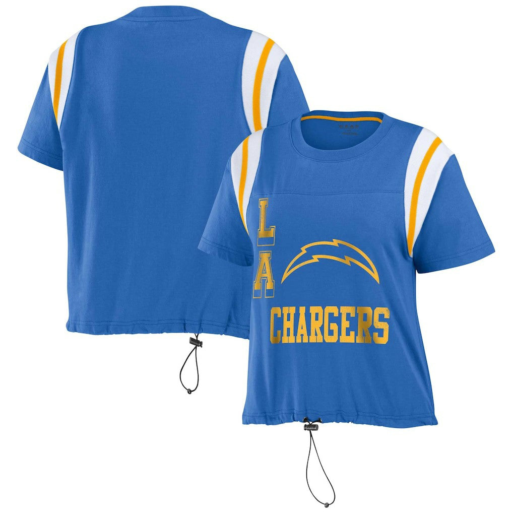 Los Angeles Chargers WEAR by Erin Andrews Women's Cinched Colorblock T-Shirt - Powder Blue T-shirts