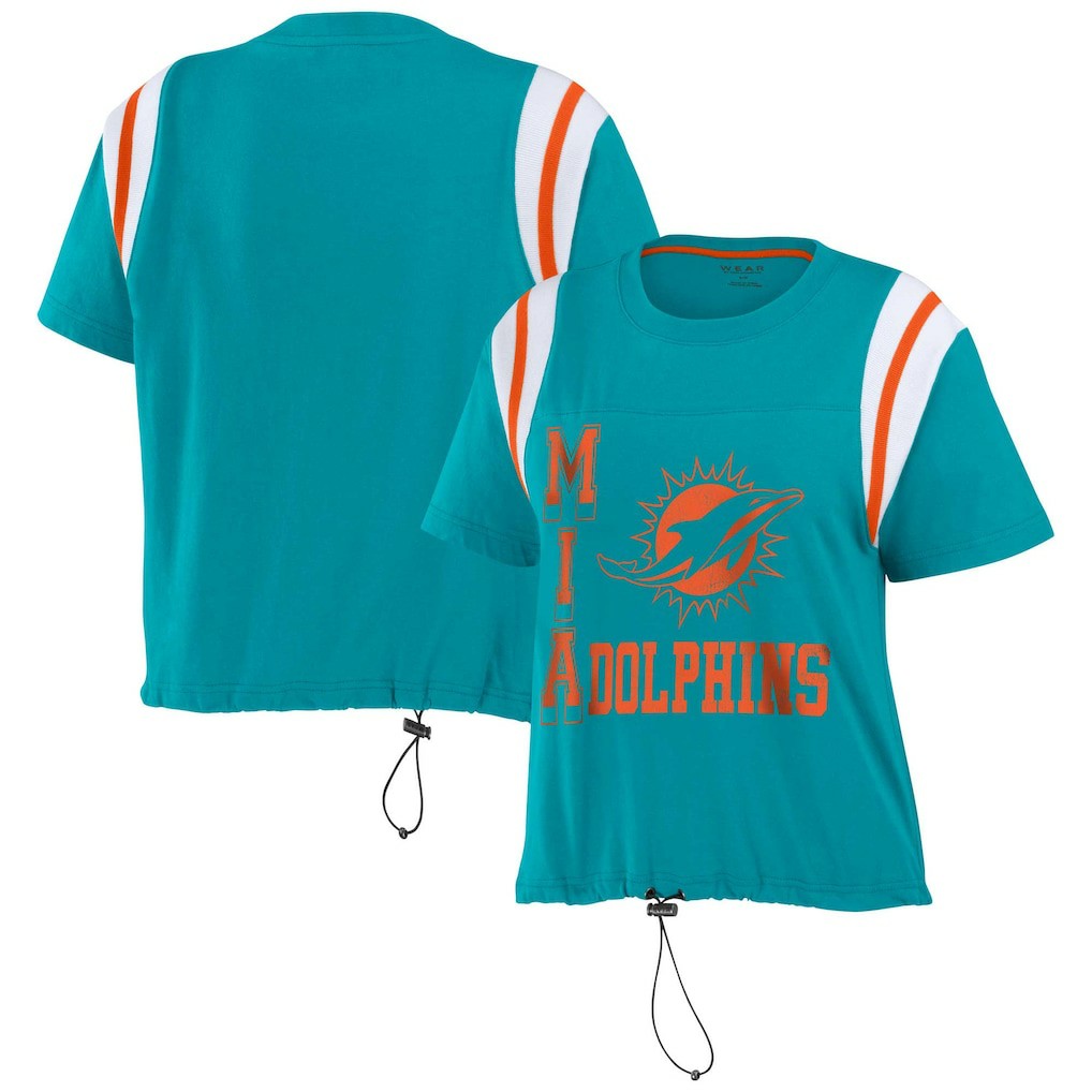 Miami Dolphins WEAR by Erin Andrews Women's Cinched Colorblock T-Shirt - Aqua T-shirts