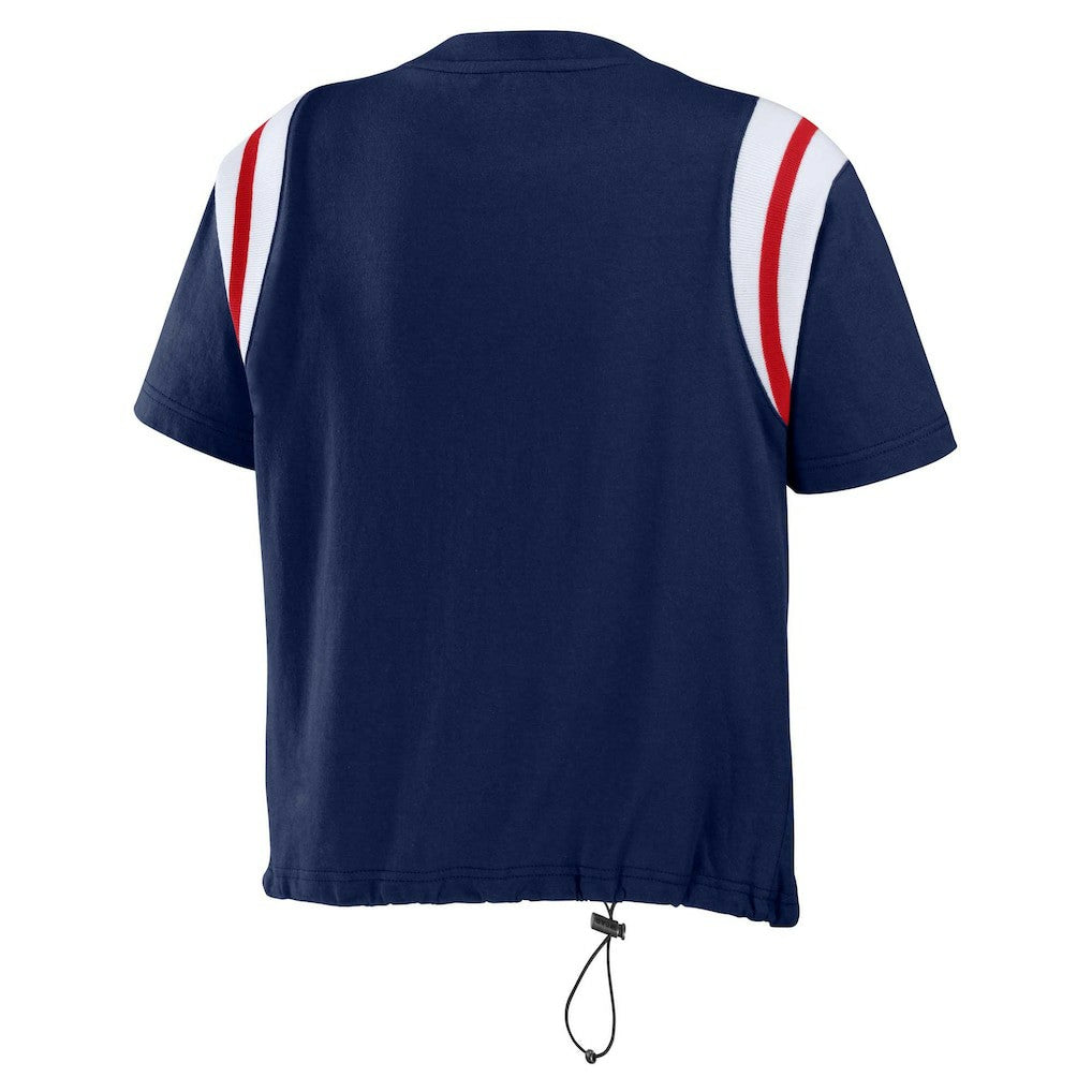 New England Patriots WEAR by Erin Andrews Women's Cinched Colorblock T-Shirt - Navy T-shirts