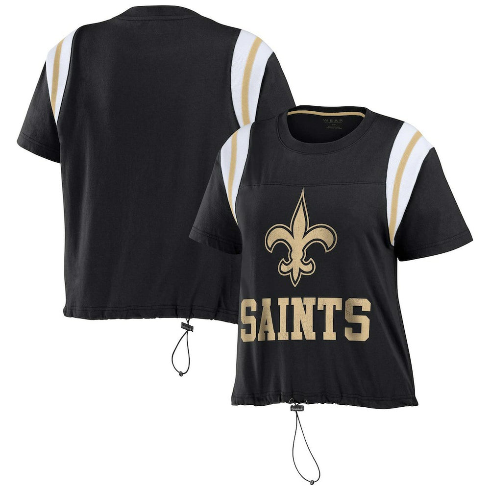 New Orleans Saints WEAR by Erin Andrews Women's Cinched Colorblock T-Shirt - Black T-shirts