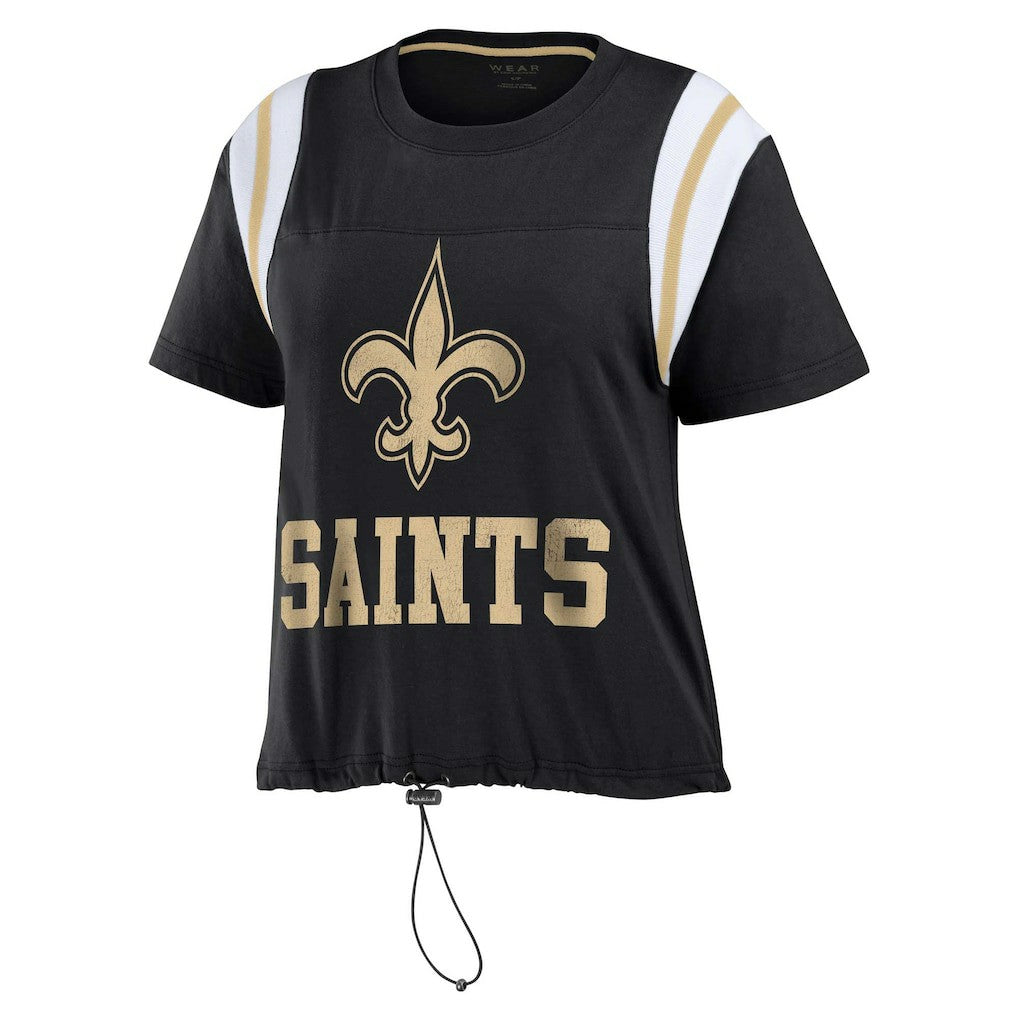 New Orleans Saints WEAR by Erin Andrews Women's Cinched Colorblock T-Shirt - Black T-shirts