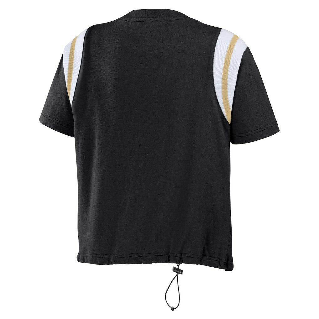 New Orleans Saints WEAR by Erin Andrews Women's Cinched Colorblock T-Shirt - Black T-shirts
