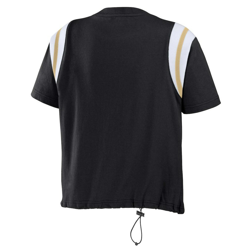 New Orleans Saints WEAR by Erin Andrews Women's Cinched Colorblock T-Shirt - Black T-shirts