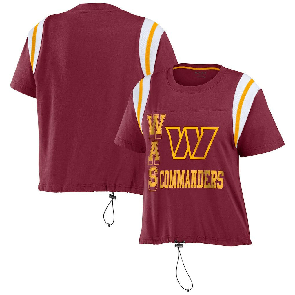 Washington Commanders WEAR by Erin Andrews Women's Cinched Colorblock T-Shirt - Burgundy T-shirts