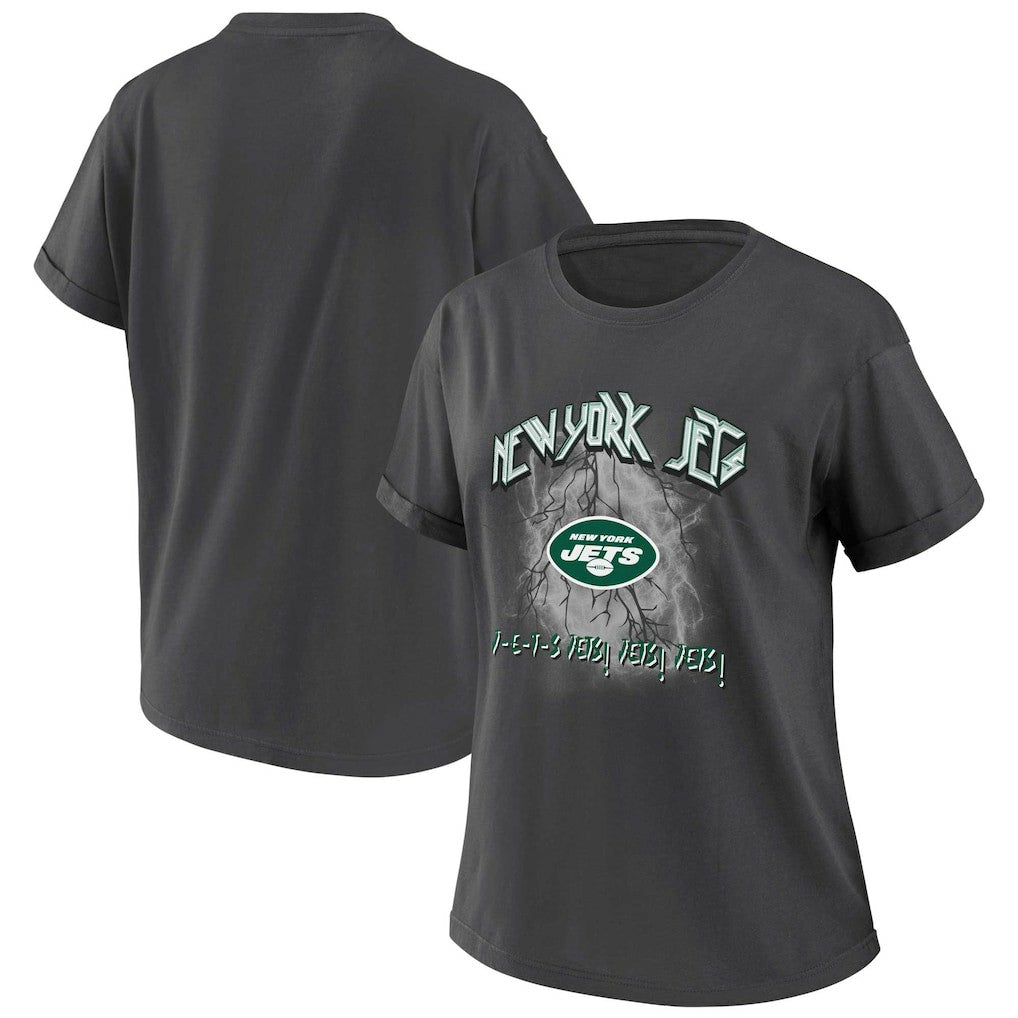 New York Jets WEAR by Erin Andrews Women's Boyfriend T-Shirt - Charcoal T-shirts