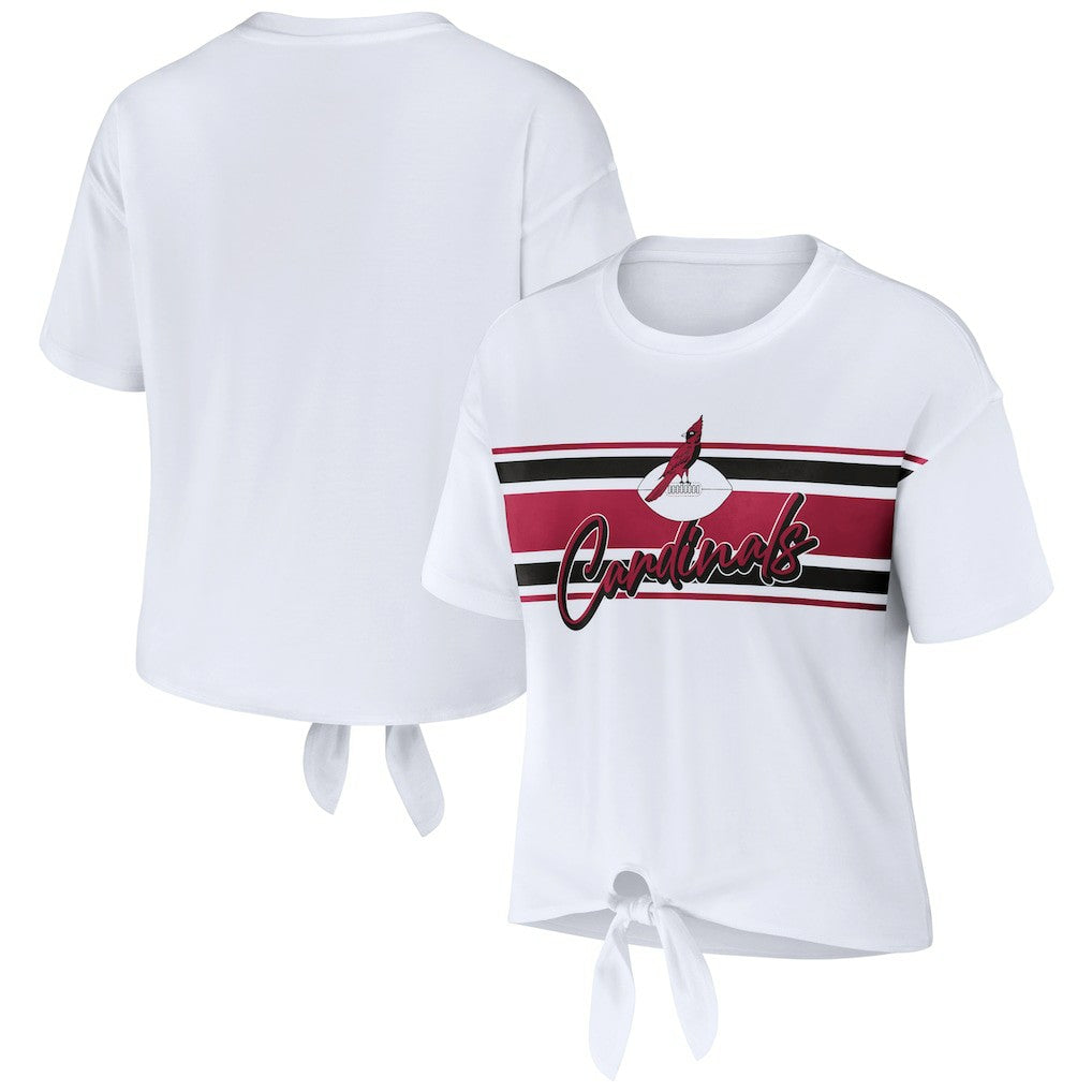 Arizona Cardinals WEAR by Erin Andrews Women's Front Tie Retro T-Shirt - White T-shirts