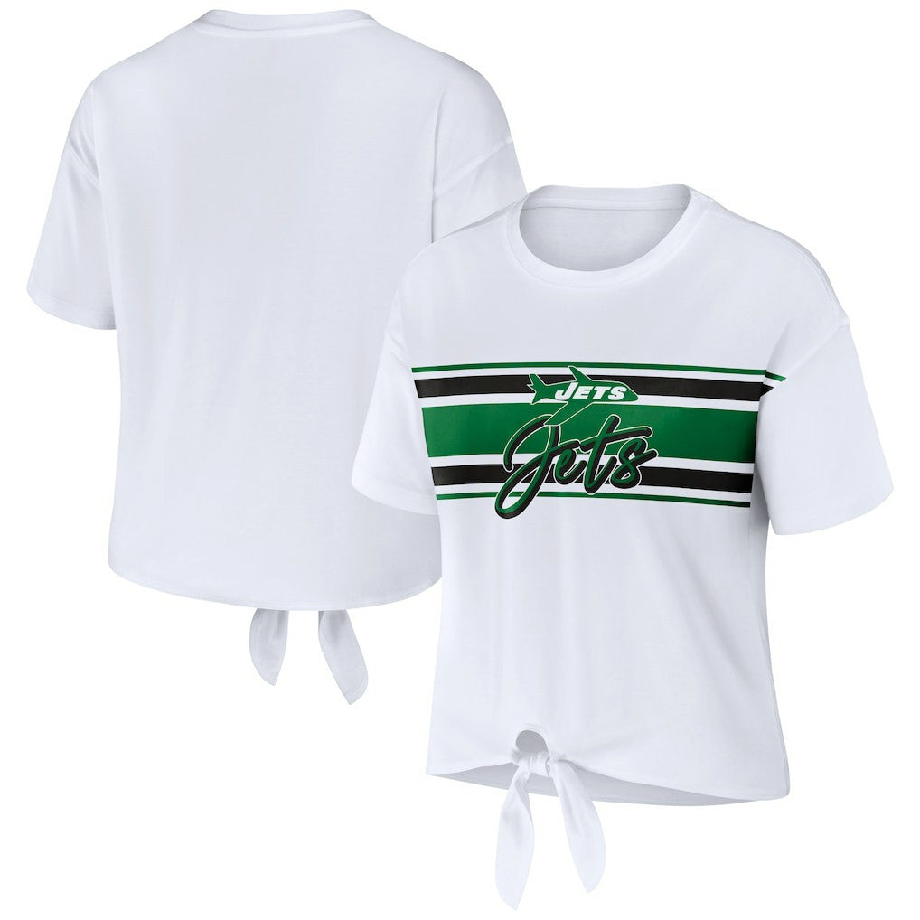 New York Jets WEAR by Erin Andrews Women's Front Tie Retro T-Shirt - White T-shirts