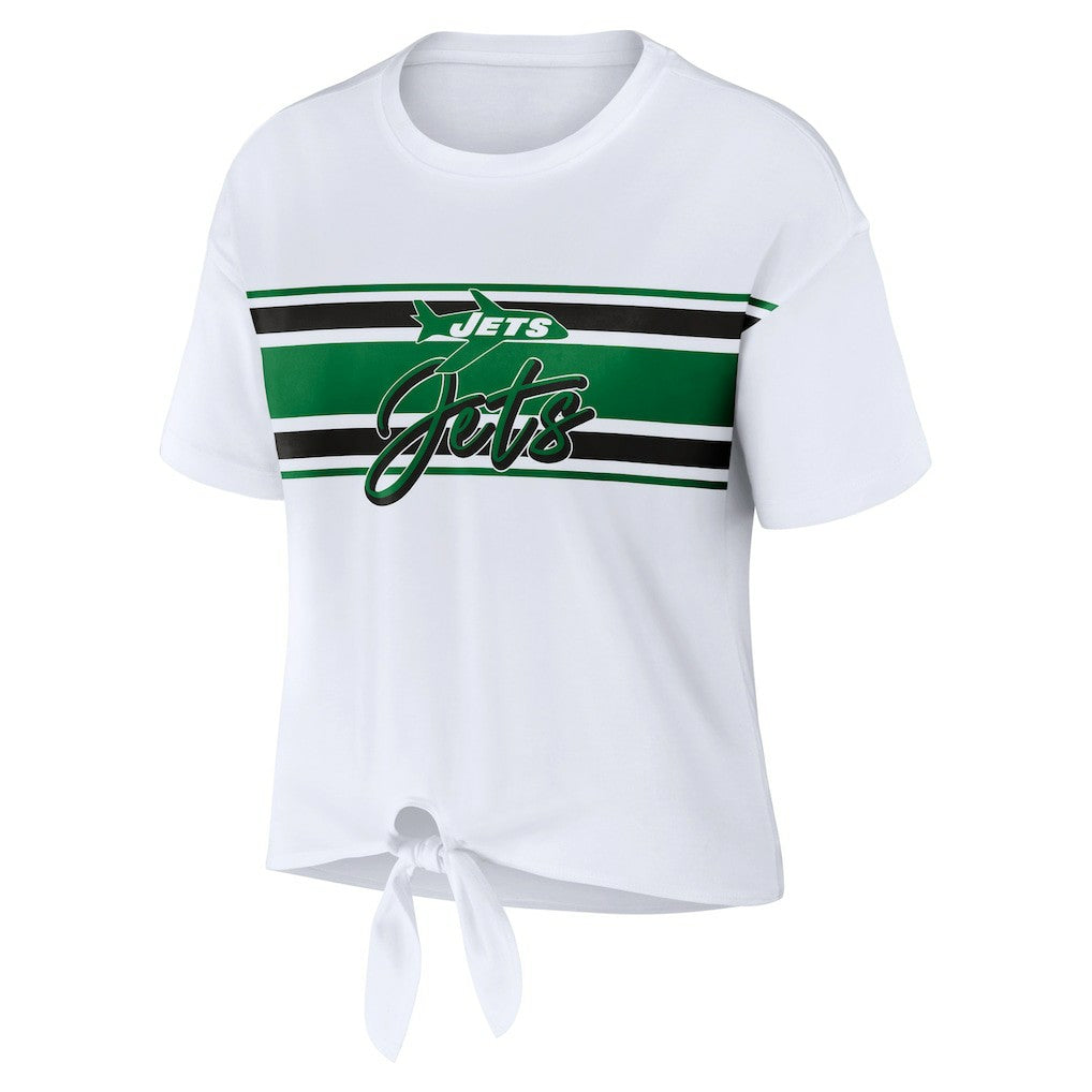 New York Jets WEAR by Erin Andrews Women's Front Tie Retro T-Shirt - White T-shirts