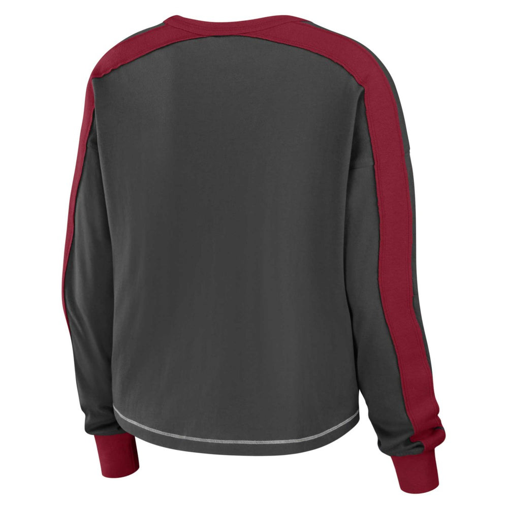 Tampa Bay Buccaneers WEAR by Erin Andrews Women's Color Block Modest Crop Long Sleeve T-Shirt - Pewter/Red T-shirts