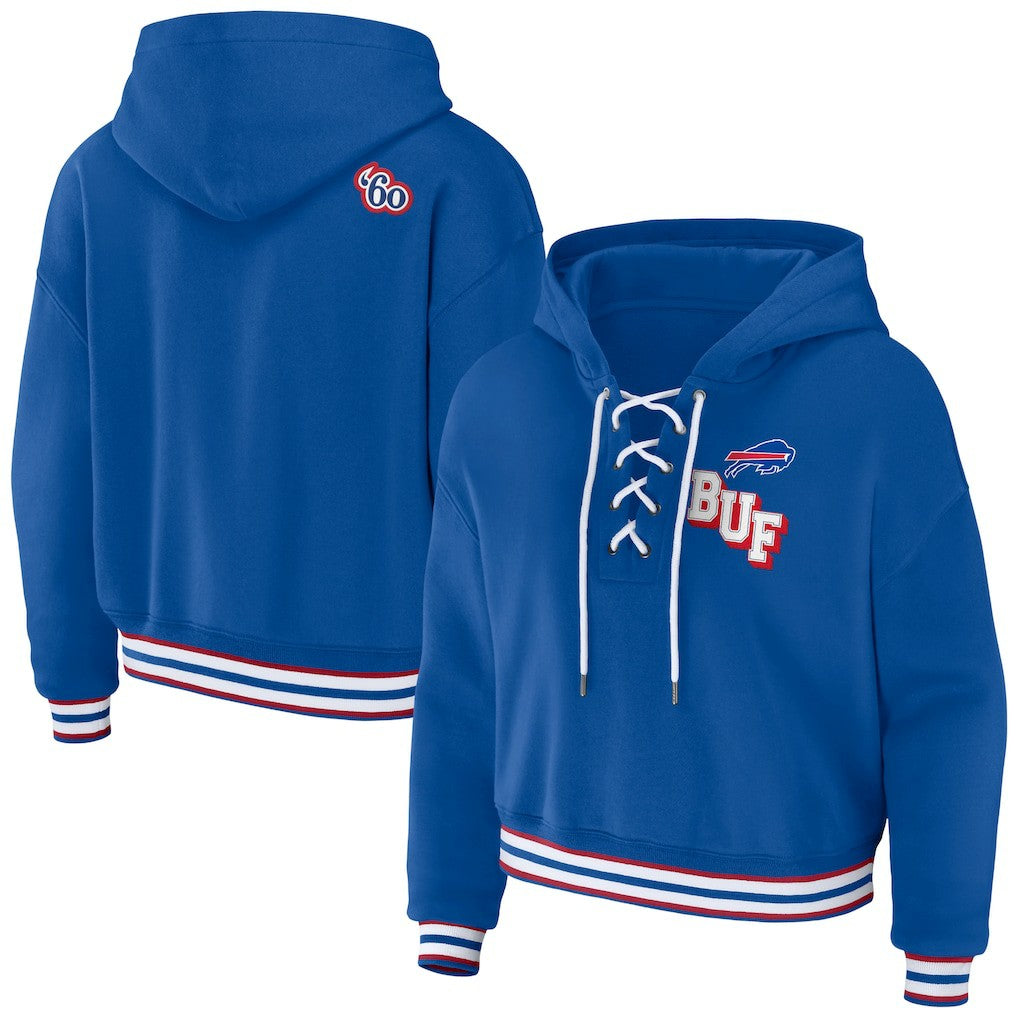 Buffalo Bills WEAR by Erin Andrews Women's Lace-Up Pullover Hoodie - Royal Hoodies