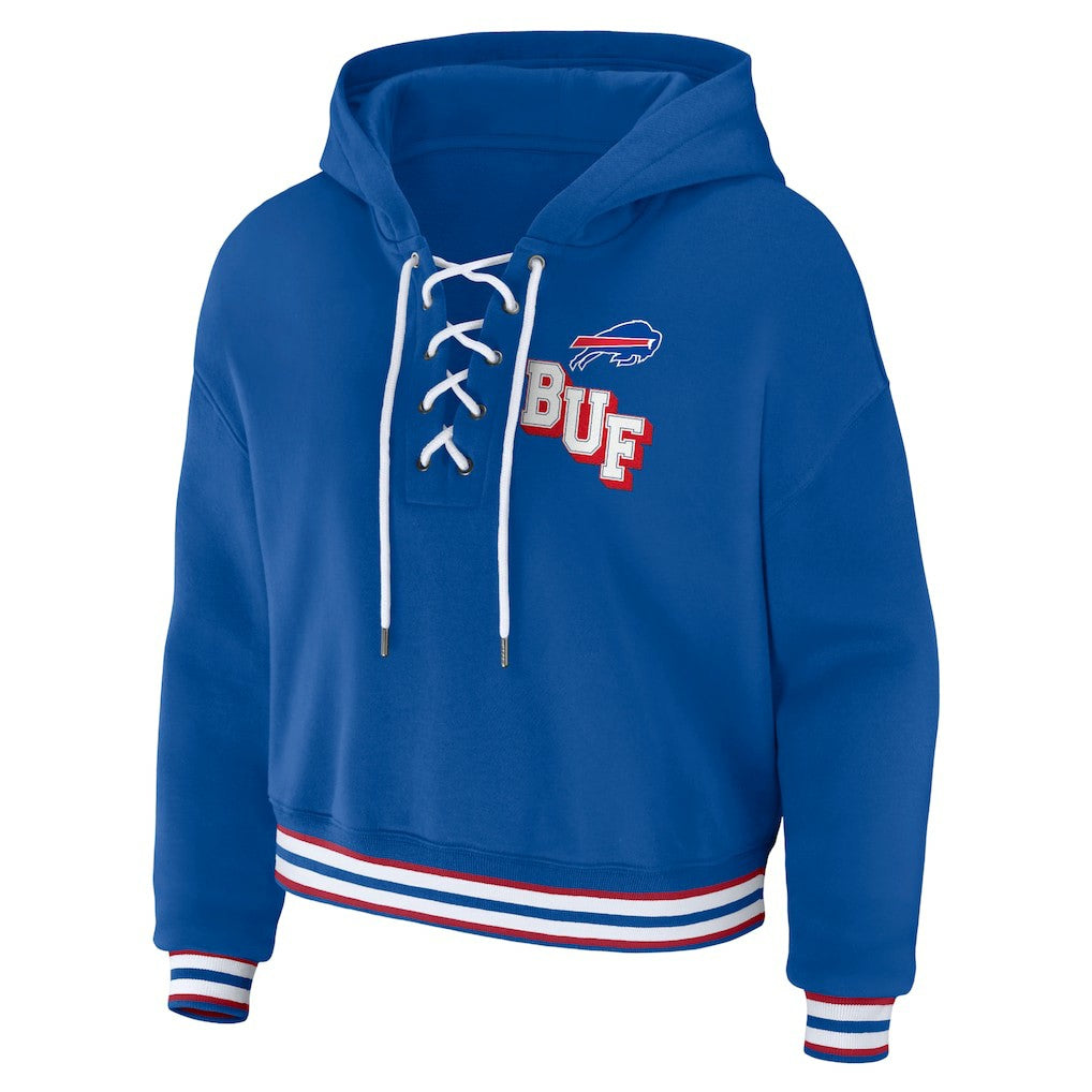 Buffalo Bills WEAR by Erin Andrews Women's Lace-Up Pullover Hoodie - Royal Hoodies