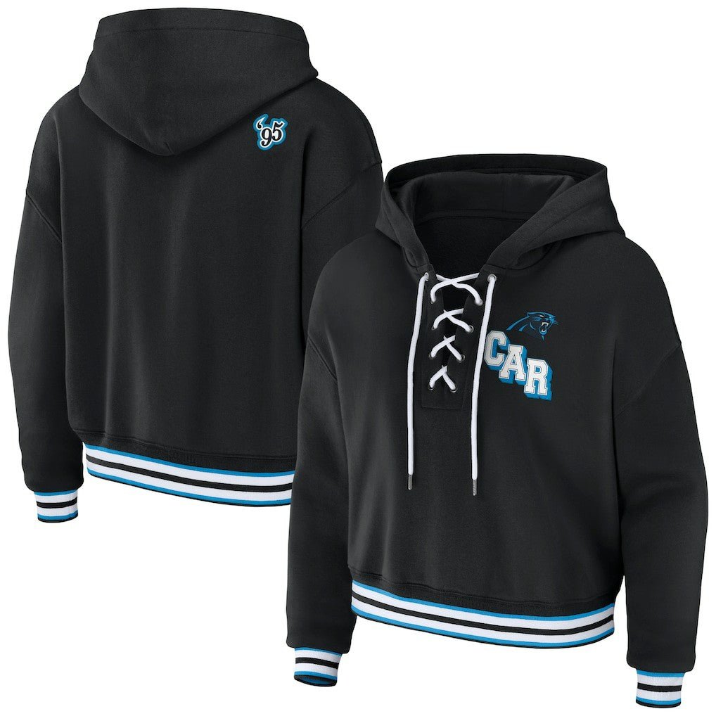Carolina Panthers WEAR by Erin Andrews Women's Lace-Up Pullover Hoodie - Black Hoodies
