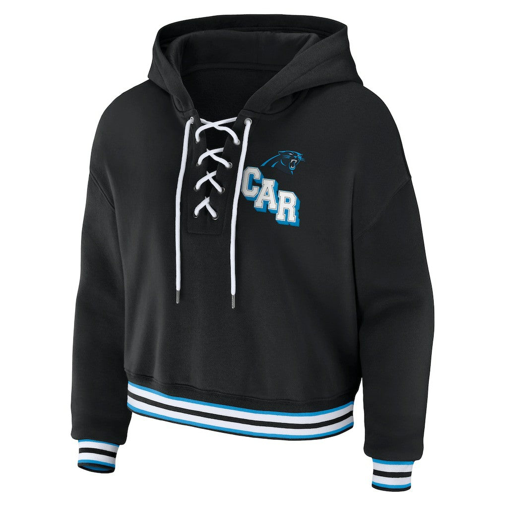 Carolina Panthers WEAR by Erin Andrews Women's Lace-Up Pullover Hoodie - Black Hoodies