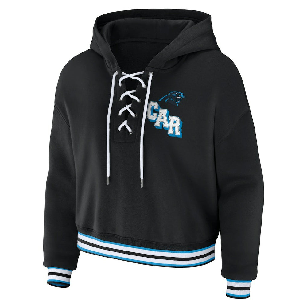 Carolina Panthers WEAR by Erin Andrews Women's Lace-Up Pullover Hoodie - Black Hoodies