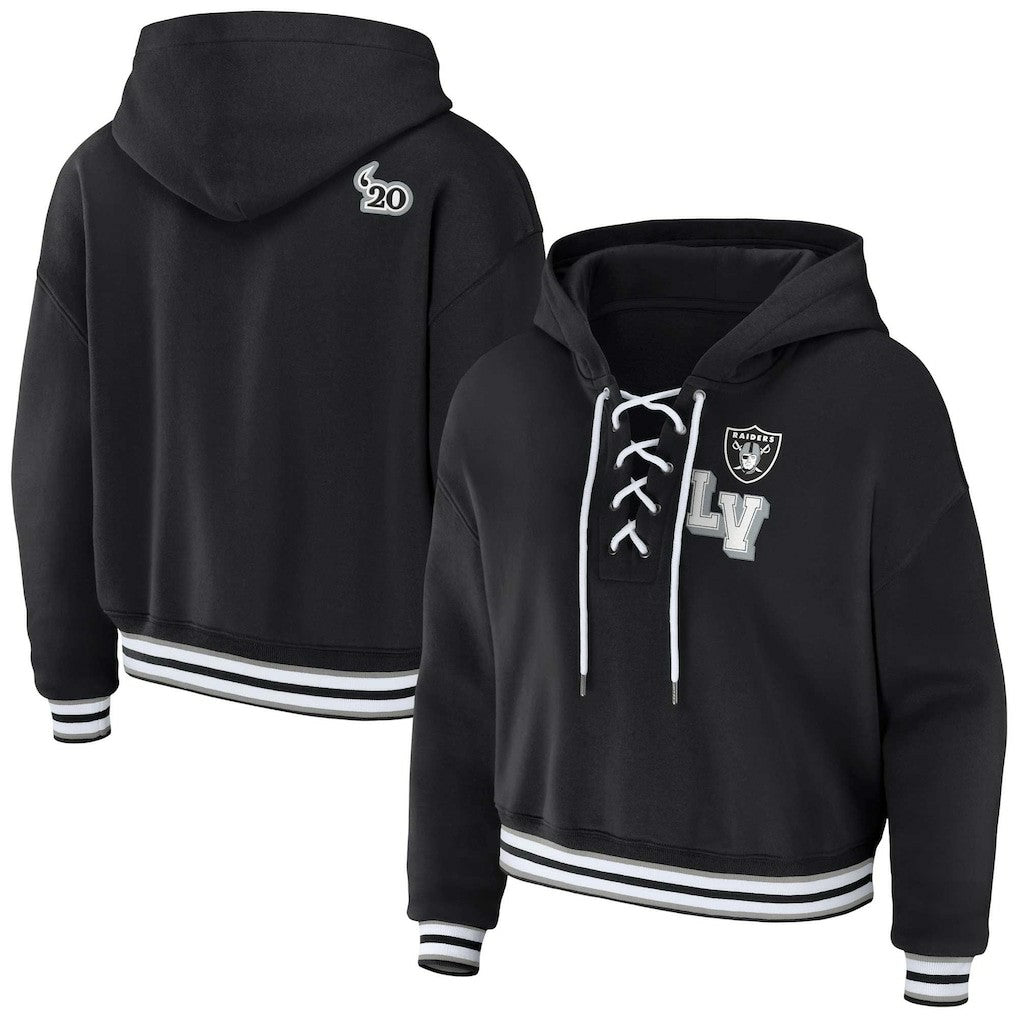 Las Vegas Raiders WEAR by Erin Andrews Women's Lace-Up Pullover Hoodie - Black Hoodies