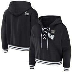Las Vegas Raiders WEAR by Erin Andrews Women's Lace-Up Pullover Hoodie - Black Hoodies