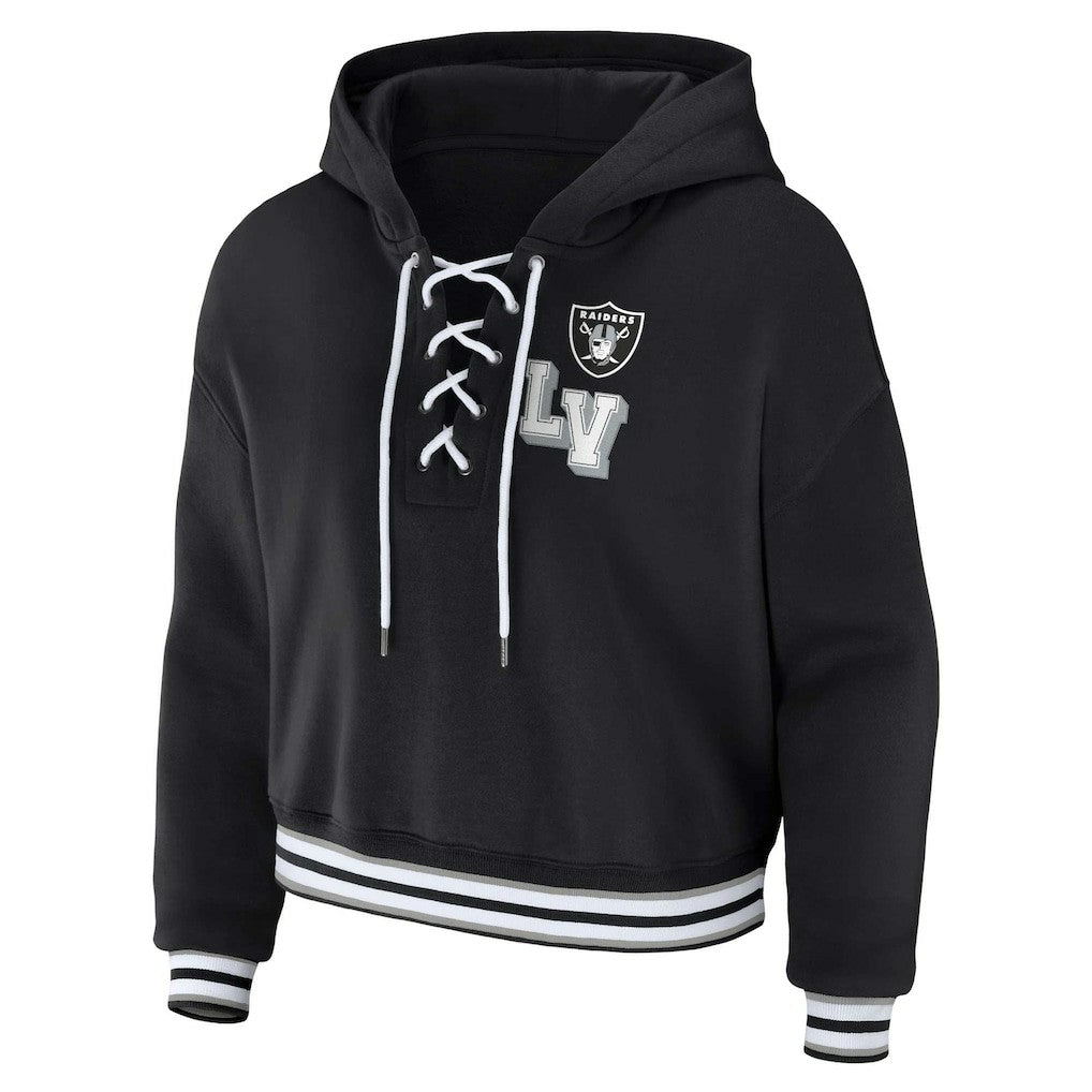 Las Vegas Raiders WEAR by Erin Andrews Women's Lace-Up Pullover Hoodie - Black Hoodies