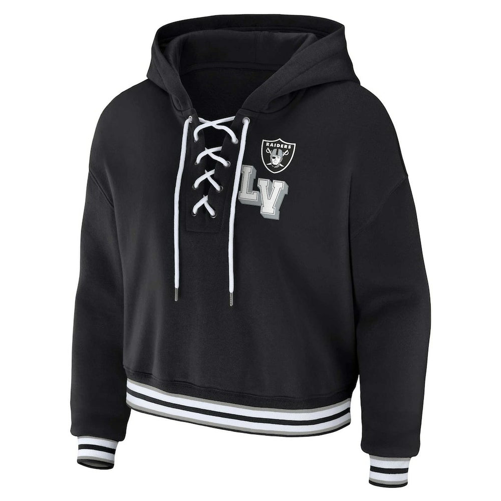 Las Vegas Raiders WEAR by Erin Andrews Women's Lace-Up Pullover Hoodie - Black Hoodies