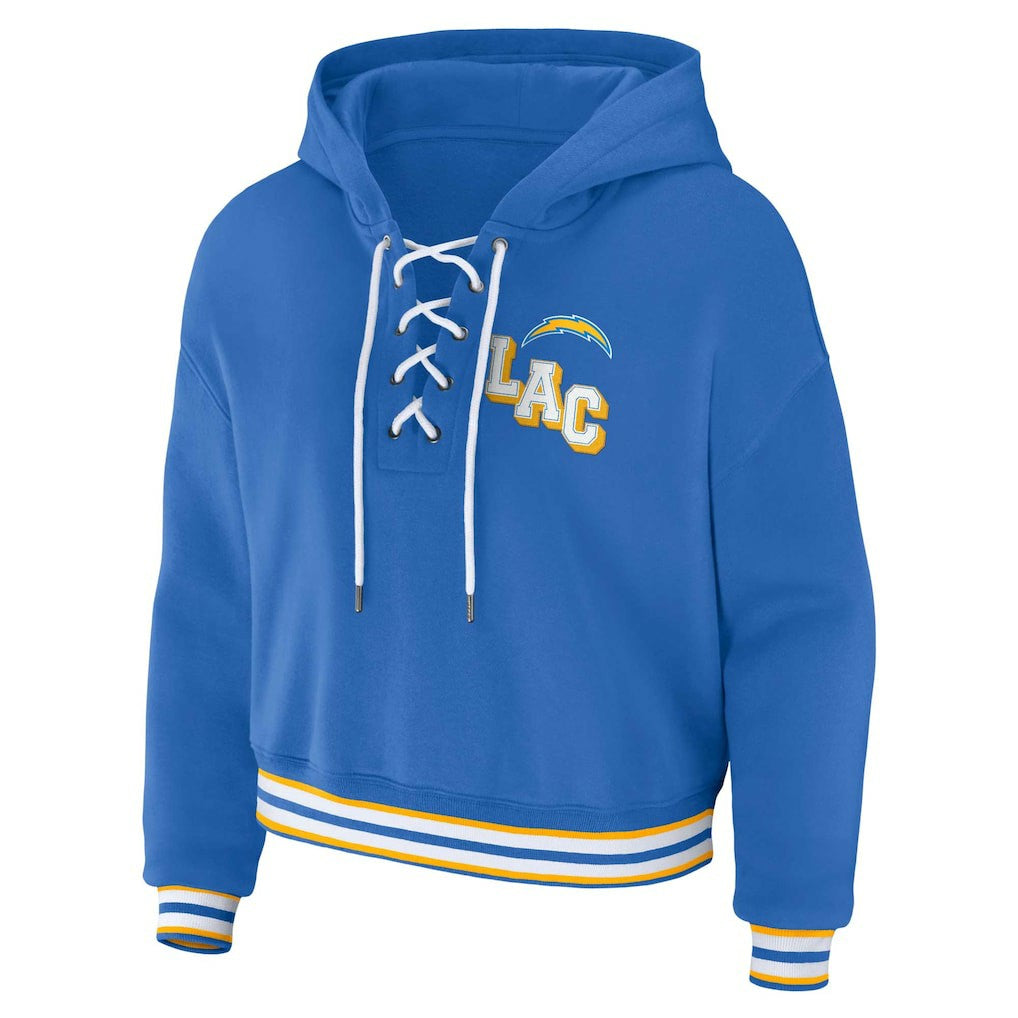 Los Angeles Chargers WEAR by Erin Andrews Women's Lace-Up Pullover Hoodie - Powder Blue Hoodies