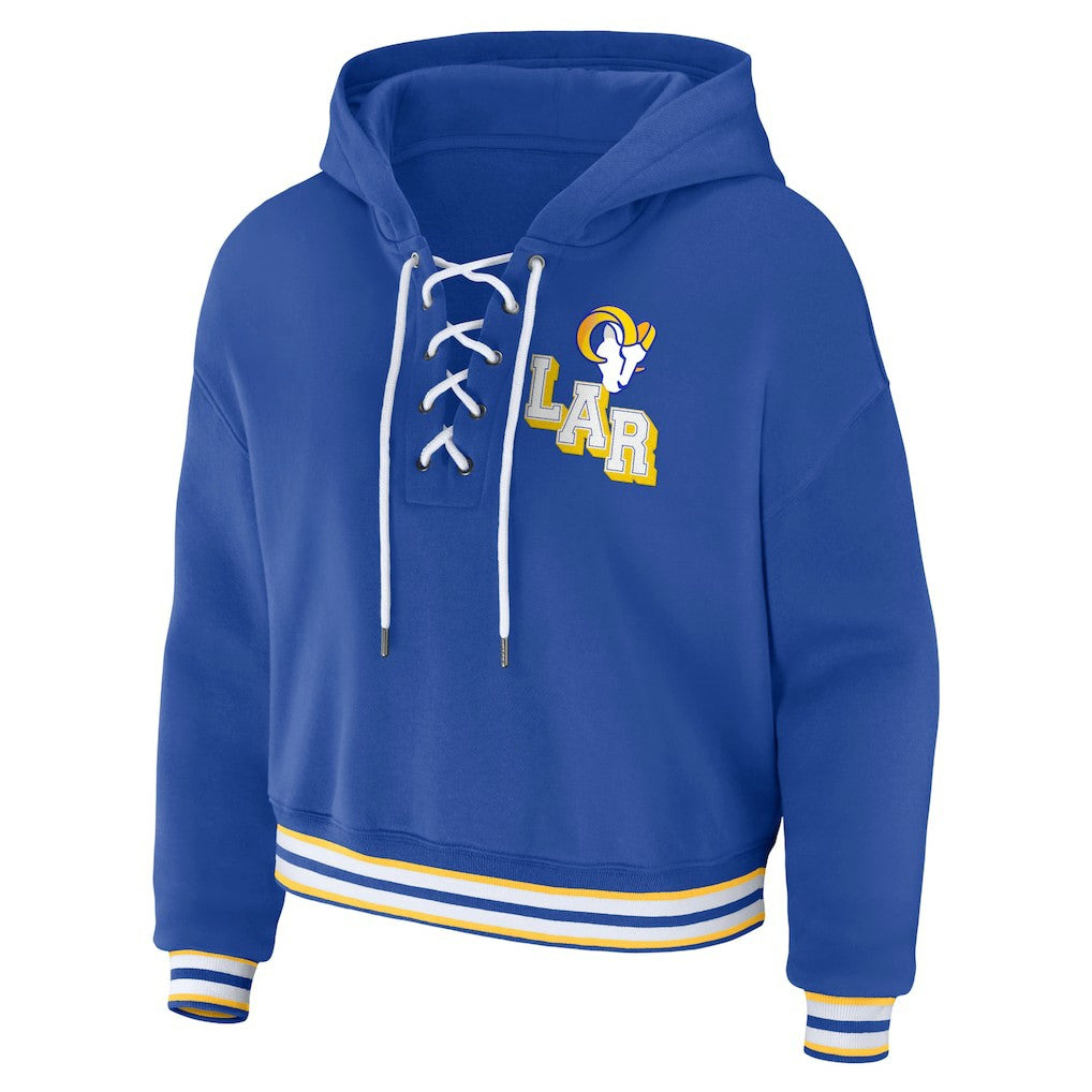Los Angeles Rams WEAR by Erin Andrews Women's Lace-Up Pullover Hoodie - Royal Hoodies