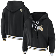 New Orleans Saints WEAR by Erin Andrews Women's Lace-Up Pullover Hoodie - Black Hoodies