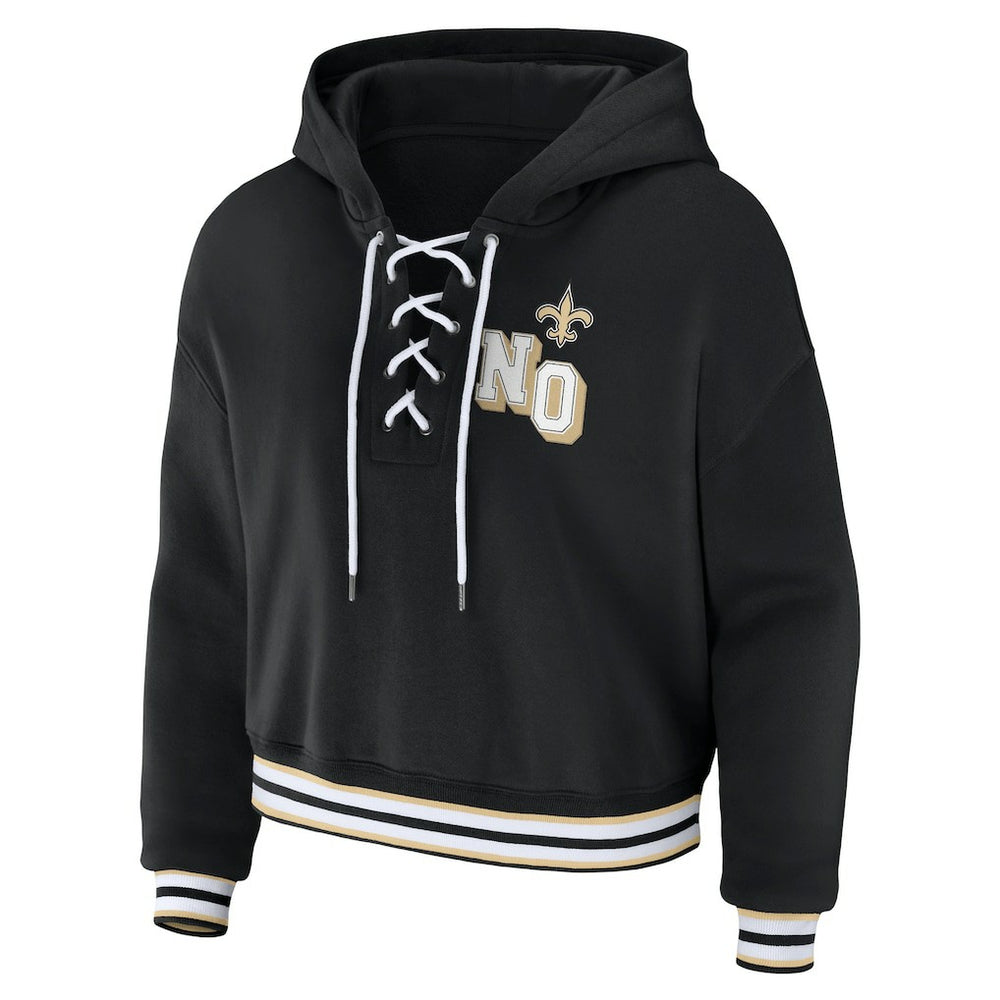 New Orleans Saints WEAR by Erin Andrews Women's Lace-Up Pullover Hoodie - Black Hoodies