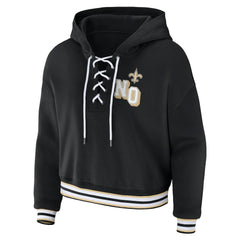 New Orleans Saints WEAR by Erin Andrews Women's Lace-Up Pullover Hoodie - Black Hoodies