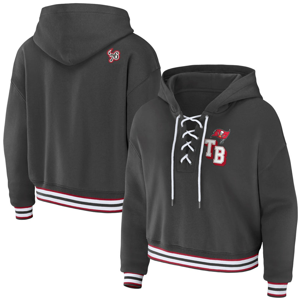 Tampa Bay Buccaneers WEAR by Erin Andrews Women's Lace-Up Pullover Hoodie - Pewter Hoodies