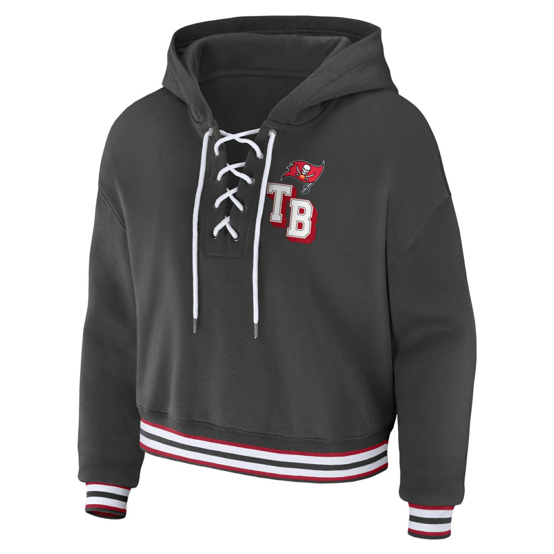 Tampa Bay Buccaneers WEAR by Erin Andrews Women's Lace-Up Pullover Hoodie - Pewter Hoodies