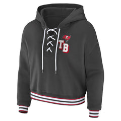 Tampa Bay Buccaneers WEAR by Erin Andrews Women's Lace-Up Pullover Hoodie - Pewter Hoodies