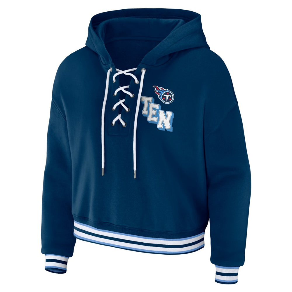 Tennessee Titans WEAR by Erin Andrews Women's Lace-Up Pullover Hoodie - Navy Hoodies
