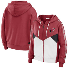 Arizona Cardinals WEAR by Erin Andrews Women's Color Block Light Weight Modest Crop Full-Zip Hoodie - Cardinal/White Hoodies