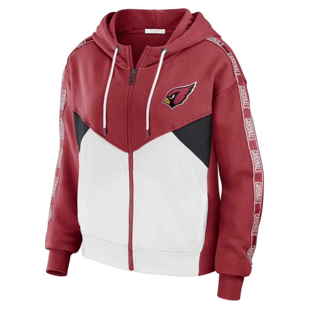Arizona Cardinals WEAR by Erin Andrews Women's Color Block Light Weight Modest Crop Full-Zip Hoodie - Cardinal/White Hoodies
