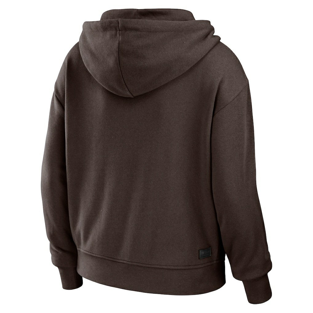 Cleveland Browns WEAR by Erin Andrews Women's Color Block Light Weight Modest Crop Full-Zip Hoodie - Brown/White Hoodies