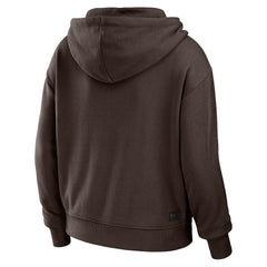 Cleveland Browns WEAR by Erin Andrews Women's Color Block Light Weight Modest Crop Full-Zip Hoodie - Brown/White Hoodies