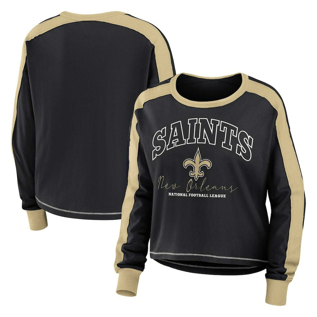 New Orleans Saints WEAR by Erin Andrews Women's Plus Size Colorblock Long Sleeve T-Shirt - Black T-shirts