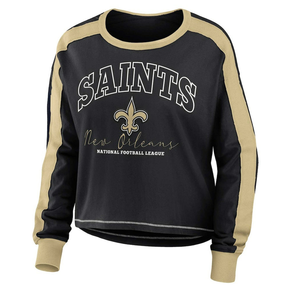 New Orleans Saints WEAR by Erin Andrews Women's Plus Size Colorblock Long Sleeve T-Shirt - Black T-shirts