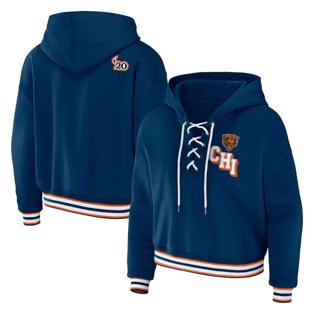 Chicago Bears WEAR by Erin Andrews Women's Plus Size Lace-Up Pullover Hoodie - Navy Hoodies