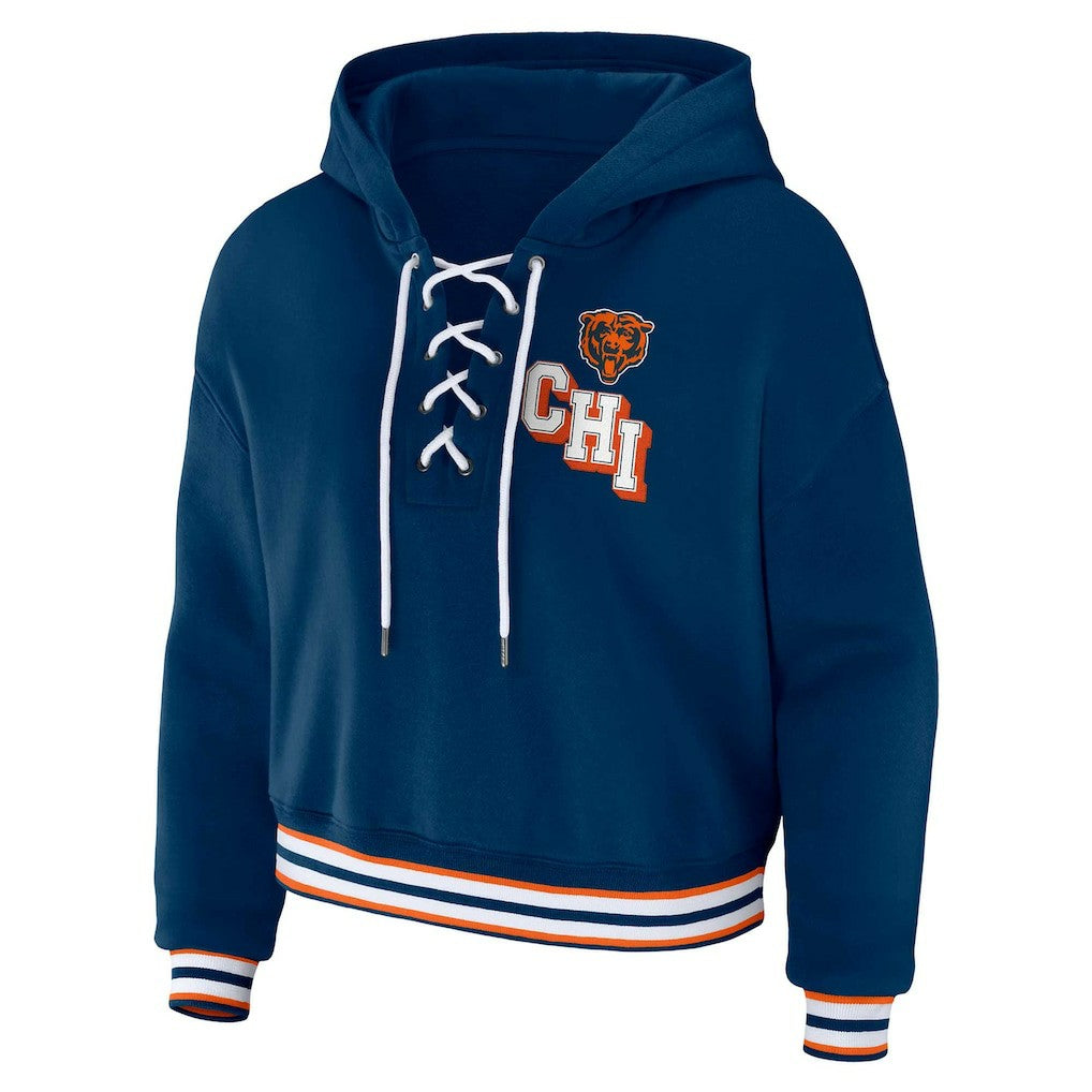 Chicago Bears WEAR by Erin Andrews Women's Plus Size Lace-Up Pullover Hoodie - Navy Hoodies