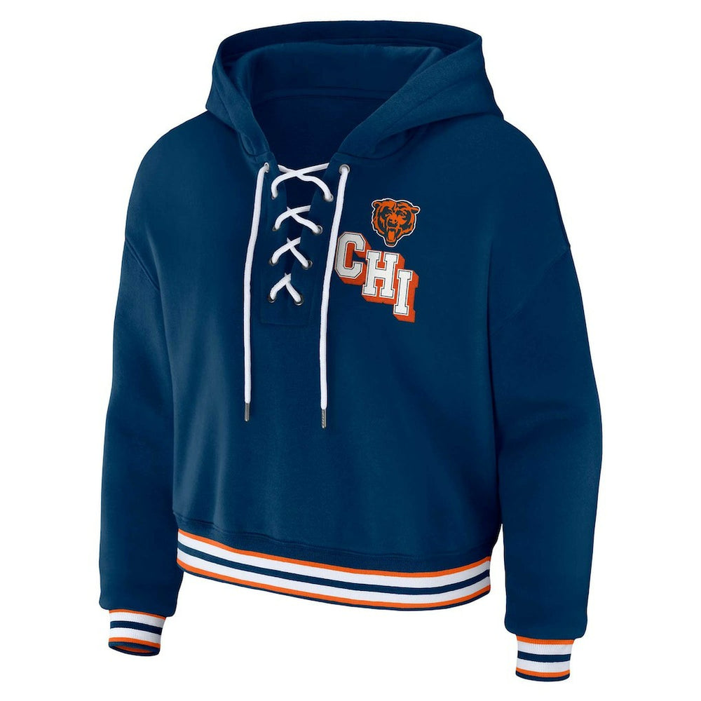Chicago Bears WEAR by Erin Andrews Women's Plus Size Lace-Up Pullover Hoodie - Navy Hoodies