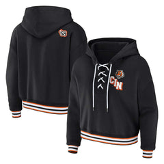 Cincinnati Bengals WEAR by Erin Andrews Women's Plus Size Lace-Up Pullover Hoodie - Black Hoodies