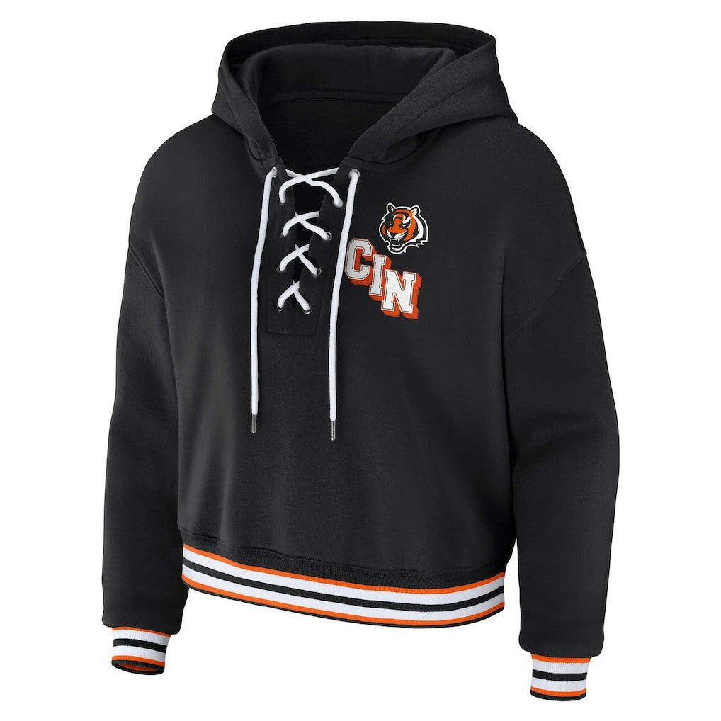Cincinnati Bengals WEAR by Erin Andrews Women's Plus Size Lace-Up Pullover Hoodie - Black Hoodies