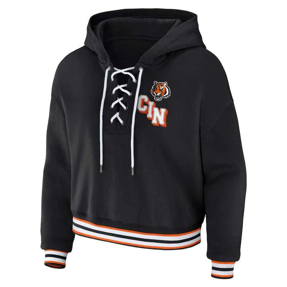 Cincinnati Bengals WEAR by Erin Andrews Women's Plus Size Lace-Up Pullover Hoodie - Black Hoodies