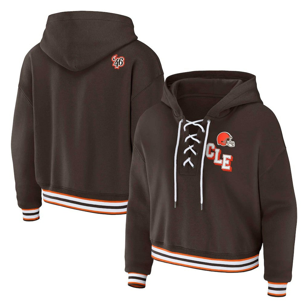 Cleveland Browns WEAR by Erin Andrews Women's Plus Size Lace-Up Pullover Hoodie - Brown Hoodies