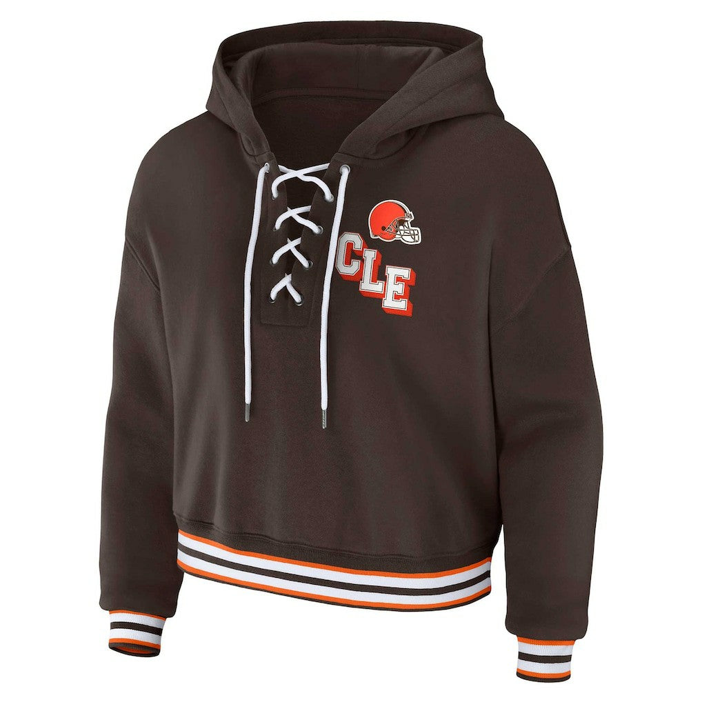 Cleveland Browns WEAR by Erin Andrews Women's Plus Size Lace-Up Pullover Hoodie - Brown Hoodies