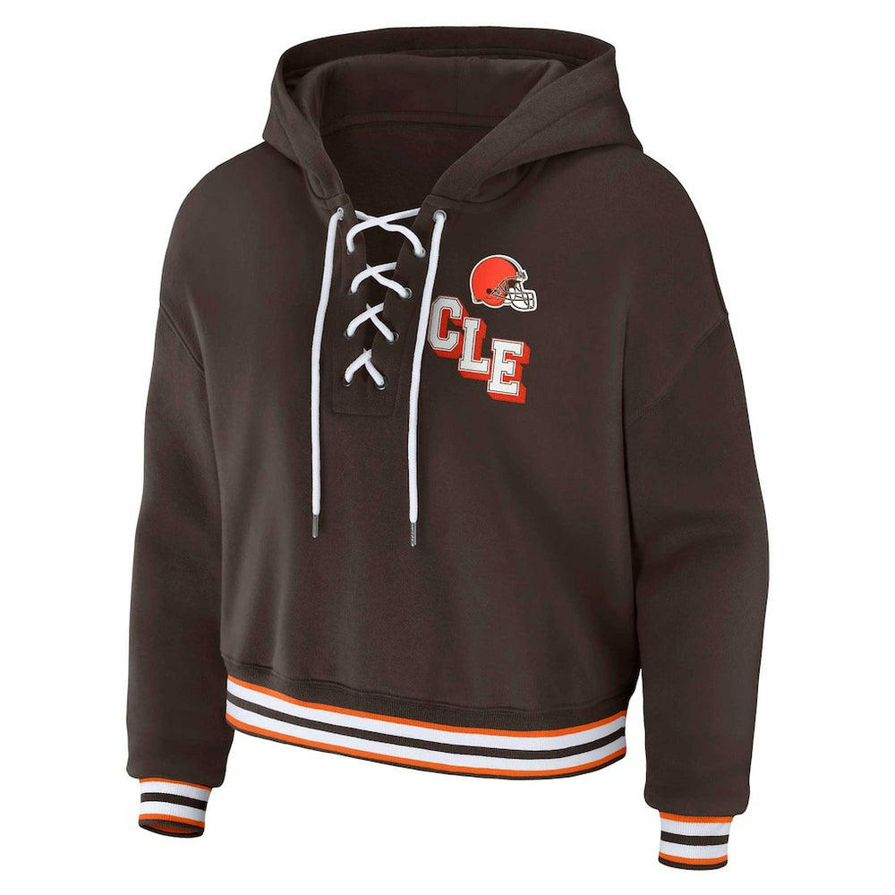 Cleveland Browns WEAR by Erin Andrews Women's Plus Size Lace-Up Pullover Hoodie - Brown Hoodies