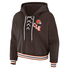 Cleveland Browns WEAR by Erin Andrews Women's Plus Size Lace-Up Pullover Hoodie - Brown Hoodies