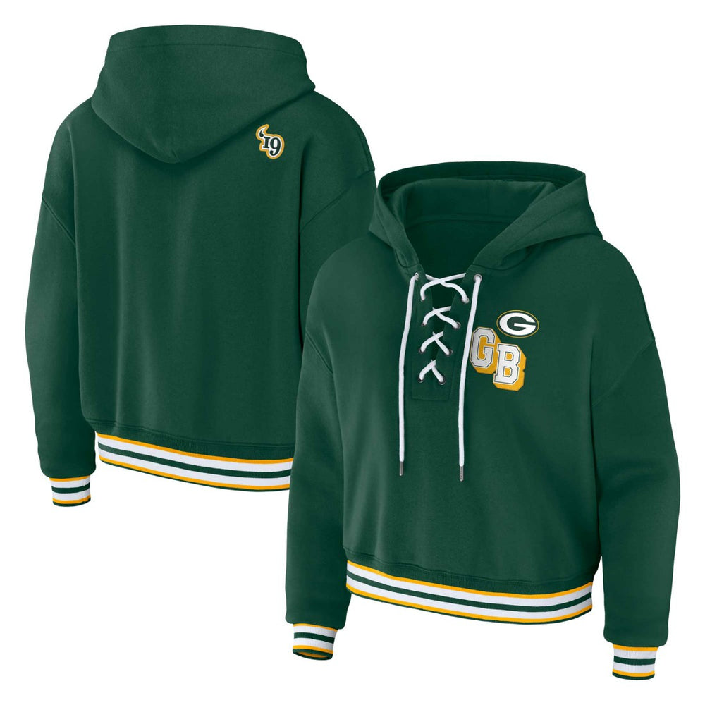 Green Bay Packers WEAR by Erin Andrews Women's Plus Size Lace-Up Pullover Hoodie - Green Hoodies