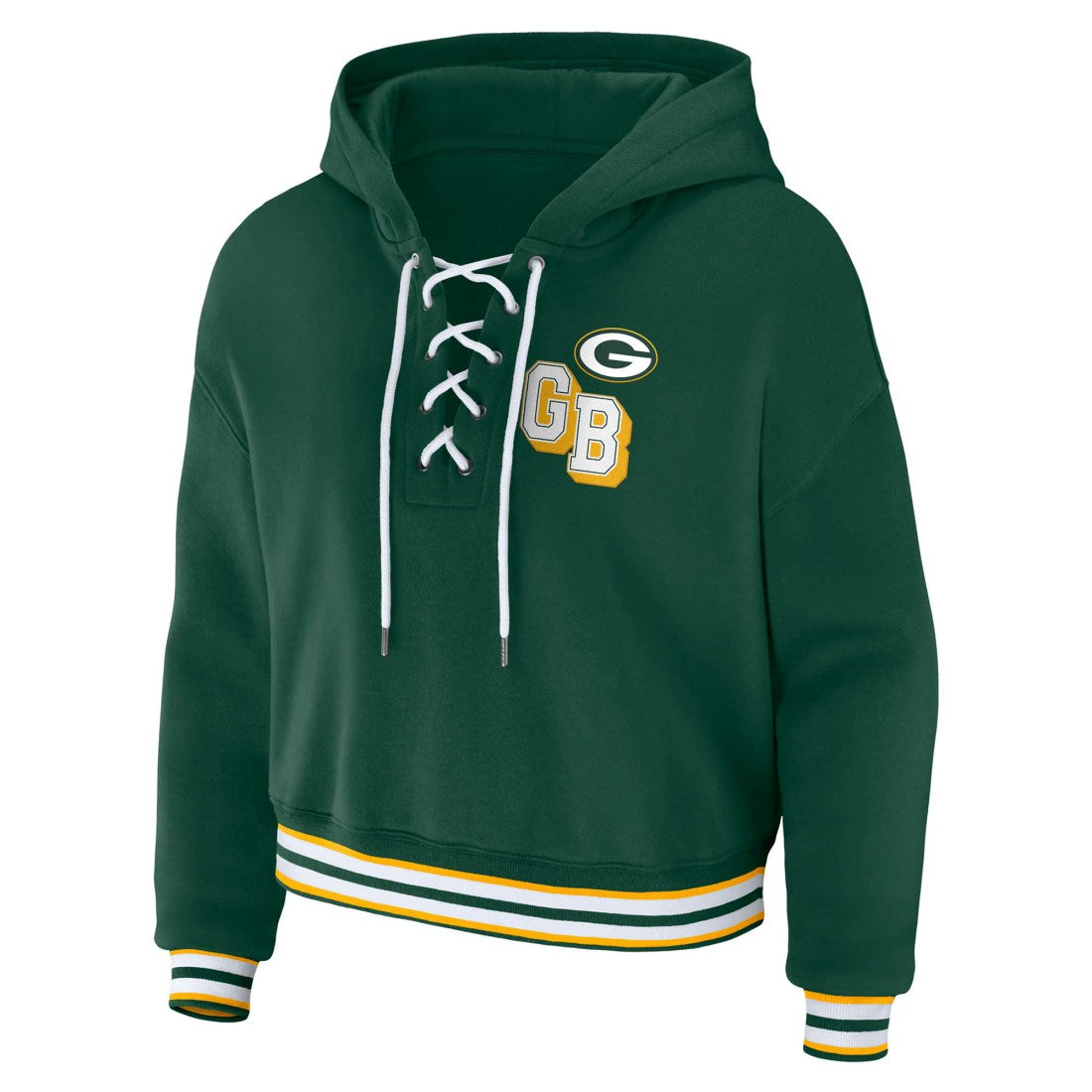 Green Bay Packers WEAR by Erin Andrews Women's Plus Size Lace-Up Pullover Hoodie - Green Hoodies