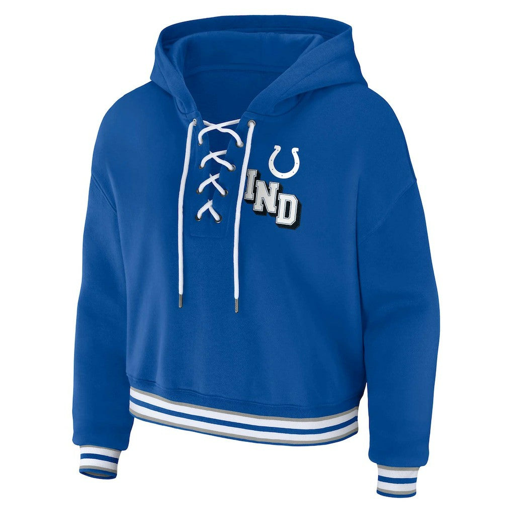 Indianapolis Colts WEAR by Erin Andrews Women's Plus Size Lace-Up Pullover Hoodie - Royal Hoodies